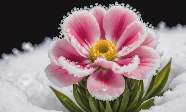 Neige sur une fleur avec un fond noir