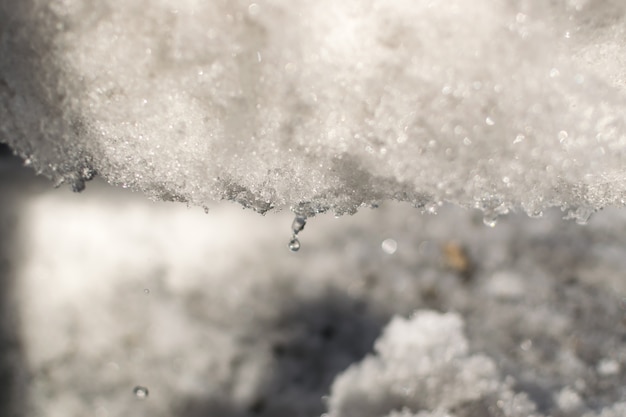 La neige fondue grise sur le sol au début du printemps, la texture du printemps dégoulinant