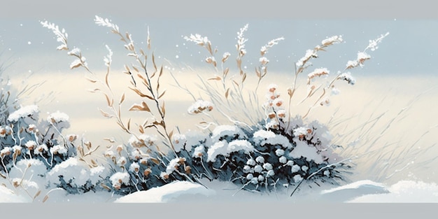 Neige sur l'herbe - scène d'hiver