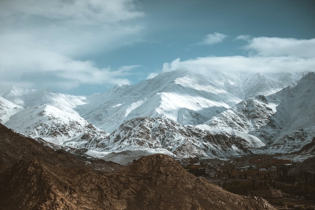 Neige, montagne, vue, Leh, Ladakh, district, inde