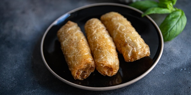 Nem viande et légumes nems cuisine sauce épicée rouleaux de printemps frits repas sains frais