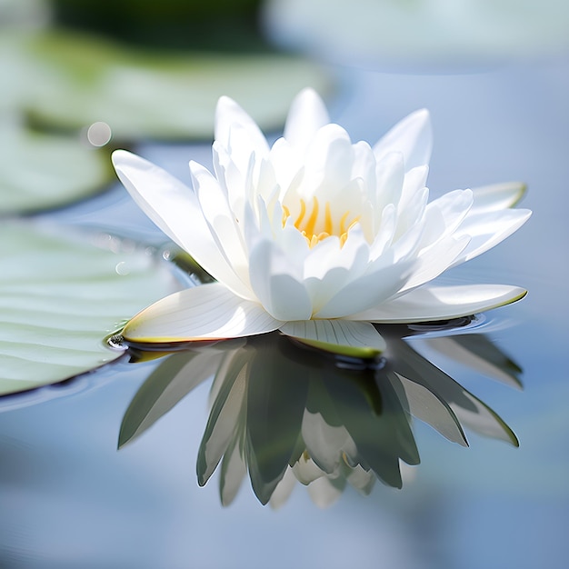 Un nénuphar blanc avec un centre jaune et une fleur blanche.