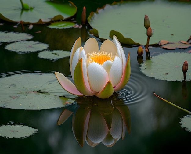 Un nénuphar blanc avec des feuilles vertes fleur blanche