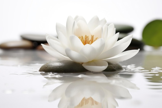 Un nénuphar blanc se trouve dans un bassin d'eau.