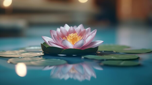 Un nénuphar dans une piscine avec une fleur rose