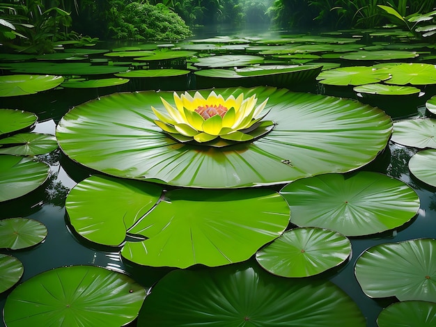 Nénuphar géant de la forêt amazonienne avec une vraie photographie