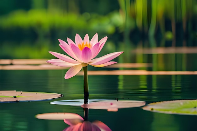 Un nénuphar rose dans l'eau avec un fond vert