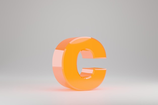 Néon 3d lettre C minuscule. Lettre au néon jaune isolé sur fond blanc. Alphabet lumineux néon jaune brillant. Caractère de police rendu 3D.