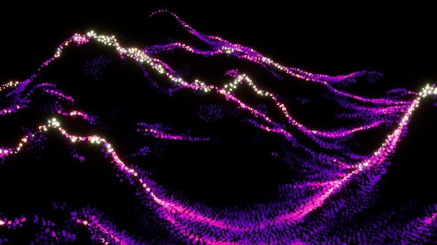 Neon Abstract Mountain Landscape 06 Var Glowing Dots Particules 3D Fond d'écran dynamique