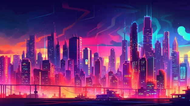 Neon Background avec Neon Cityscape AI généré