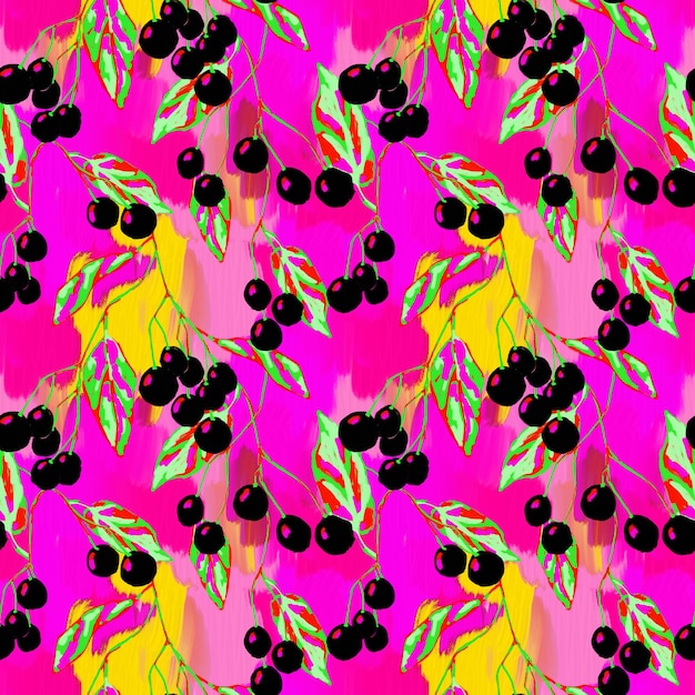 Neon blackberry birdcherry cassis Seamless pattern Bloc de couleur fluorescent Rose jaune répéter impression