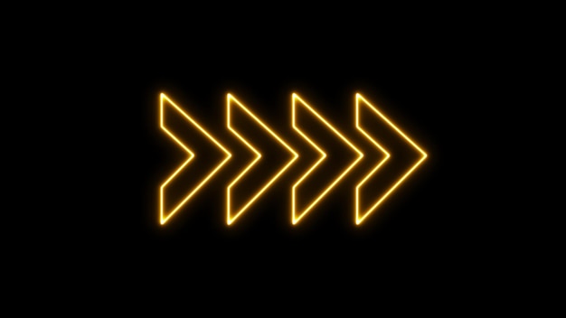 Neon brillant flèches à droite flèches de silhouette 4K isolées sur fond noir