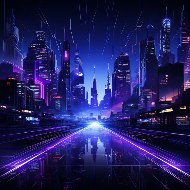 Neon Cyberpunk CityCyberpunk Cityscape LinesHigh Tech Buildi Y2K Shapes Neon Transparent Light Art (Art lumineux au néon)