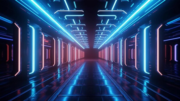 Neon électrique vibe illustration 3D tunnel de jeu technologie du futur couloir nuit sombre