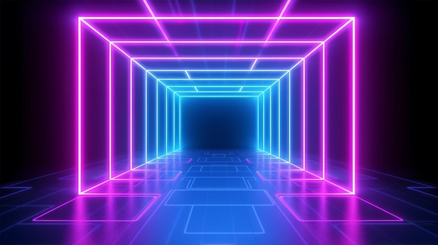 Neon Glows Portail de forme rectangulaire spectrale dans le tunnel de réalité virtuelle AI générative