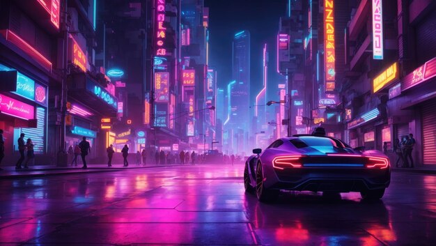 Neon Horizons Une rue de ville futuriste après la tombée de la nuit