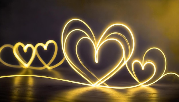 Le neon jaune doux forme un cœur d'amour, le concept romantique de la fête de la Saint-Valentin.