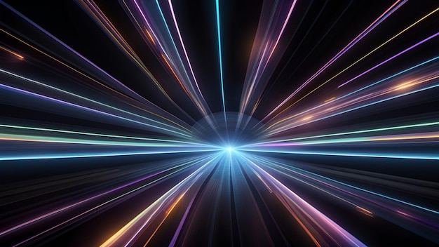 néon ligne perspective abstrait géométrique néon fond rayons arc-en-ciel vitesse lumière IA générative