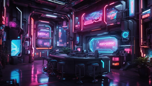 Neon Nexus Un laboratoire cyberpunk d'engins futuristes et de rendus 3D hyperdétaillés