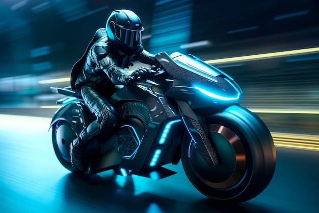 Neon Nights: moto futuriste dans le paysage urbain créé avec la technologie d'IA générative