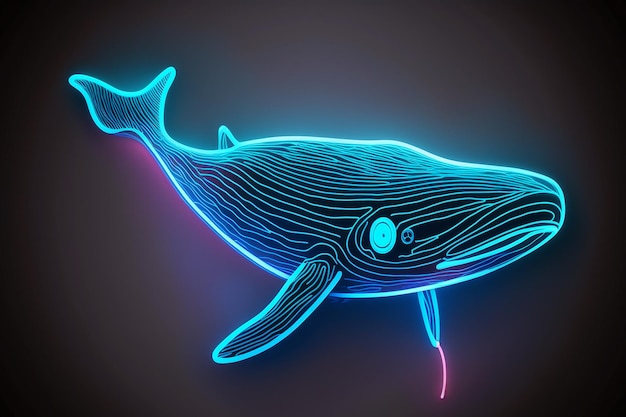 Néon de poisson baleine bleue brillant bel art généré par ai