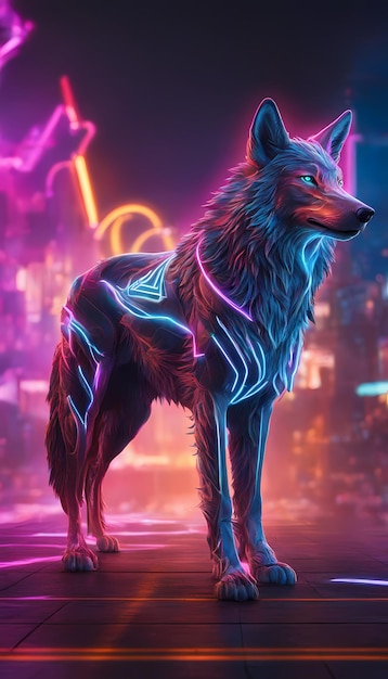 Neon Ray Fantasy Wolf Imagerie photoréaliste et vibrante