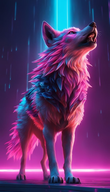 Neon Ray Fantasy Wolf Imagerie photoréaliste et vibrante