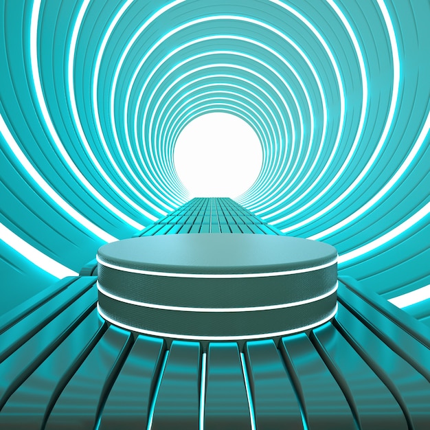Néon rougeoyant futuriste en bleu Concert fund avec plate-forme de placement de produit illustration 3D