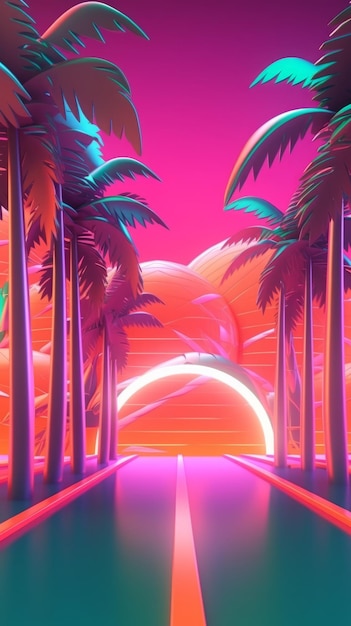 Neon Tropical Synthwave Thème 3D Abstrait