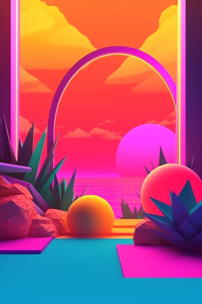 Neon Tropical Synthwave Thème 3D Abstrait