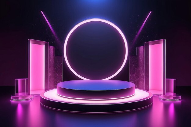 NeonLit 3D Studio Podium Résumé Arrière-plan pour les présentations de produits