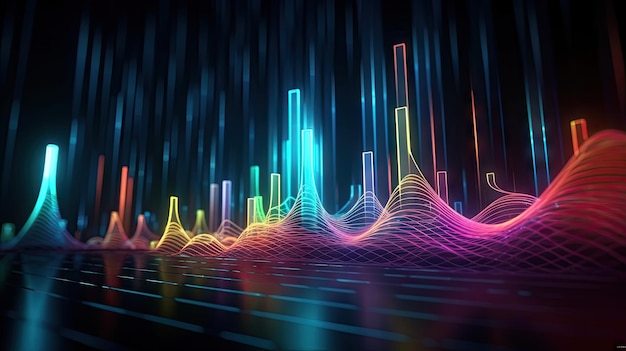 Néons vibrants avec effet d'égaliseur dans une composition cinématographique abstraite