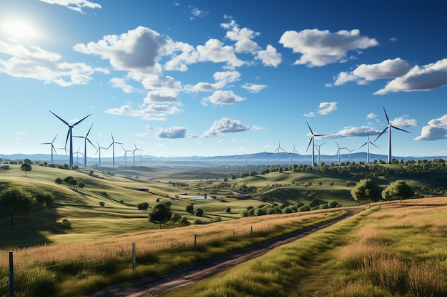 Énergie durable Turbine éolienne sur le terrain Concept d'énergie renouvelable Moulin à vent et panneau solaire