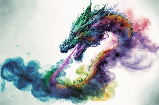 Énergique puissant de poudre pastel multicolore dragon avec fond isolé