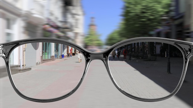 Photo une netteté avec des lunettes se promenant dans la villexa