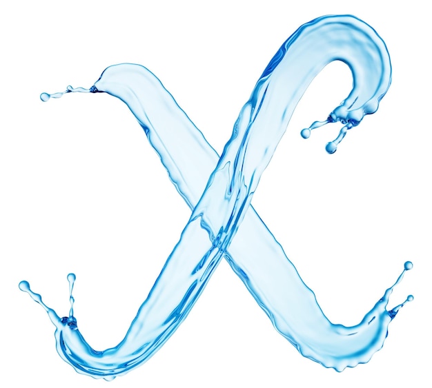 Nettoyer les éclaboussures d'eau bleue en forme de lettre X. Rendu 3D.