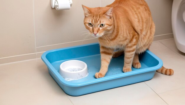 Nettoyer le plateau des chats La toilette des chats avec du remplissage