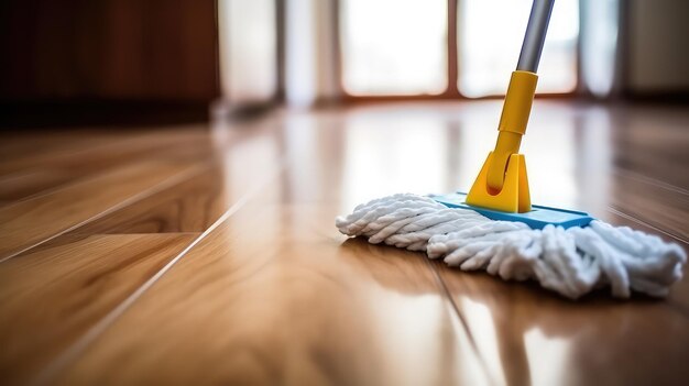 Nettoyer le sol avec un balai Concept de nettoyage de la maison