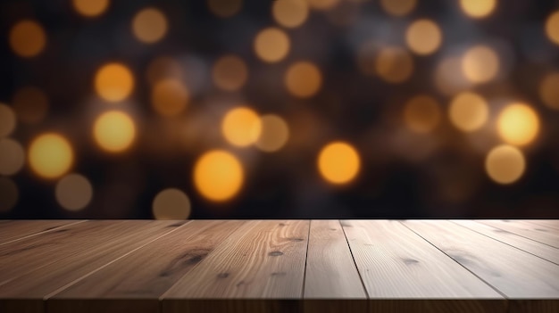 Nettoyer la table en bois battre avec des lumières hors centre bokeh établissement de cuisine de ferme de campagne Ressource créative générée par l'IA