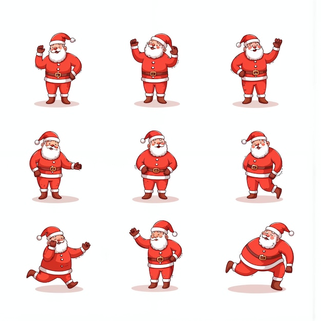 Neuf illustrations du Père Noël montrant diverses poses