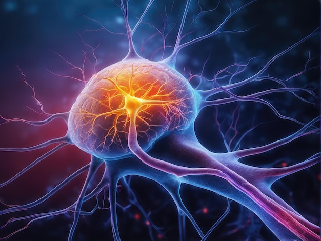 Les neurones communiquent entre eux à l'aide de signaux électrochimiques Rendu 3d des cellules nerveuses