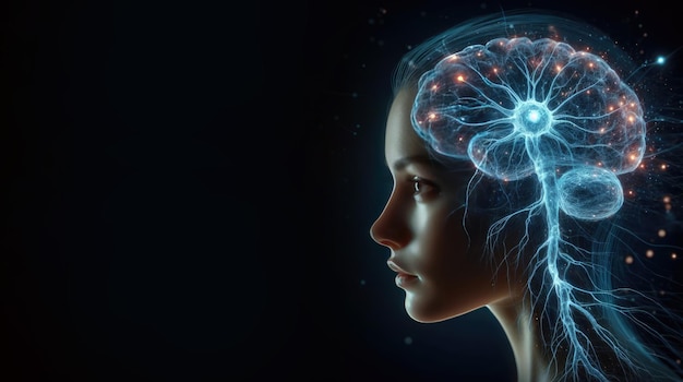 Neurones du cerveau humain Activité du système nerveux Apprentissage automatique Illustration sur un fond sombre
