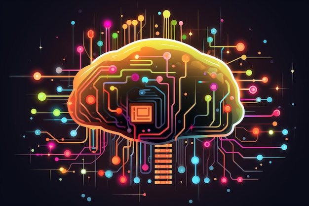 Neurones du cerveau humain connexions neurologiques impulsions électriques technologie des micropuces