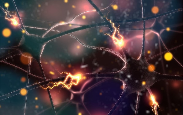 Photo des neurones humains et une illustration du système neuronal