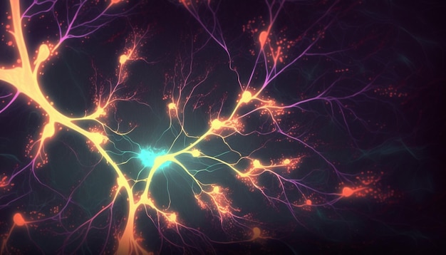 Neurones lumineux sur fond abstrait pour les neurosciences