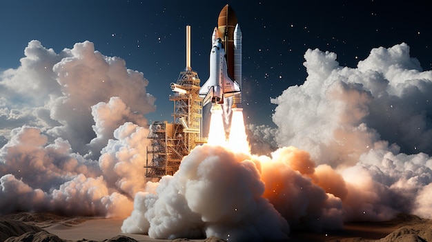_New_Space_Shuttle_Rocket_avec_explosion_et_fumée D papier peint 8K Image photographique de stock