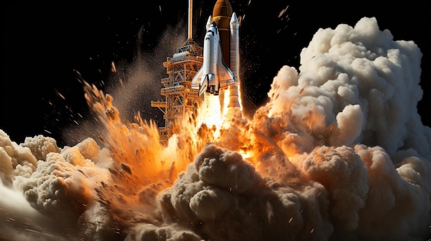 _New_Space_Shuttle_Rocket_with_blast_and_smokeImage photographique de papier peint HD8K