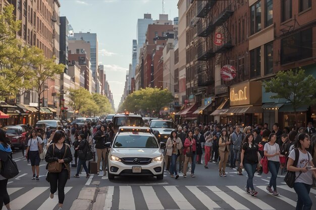 NEW YORK CITY Des foules animées traversent la 3e avenue devant la circulation à l'heure de pointe.
