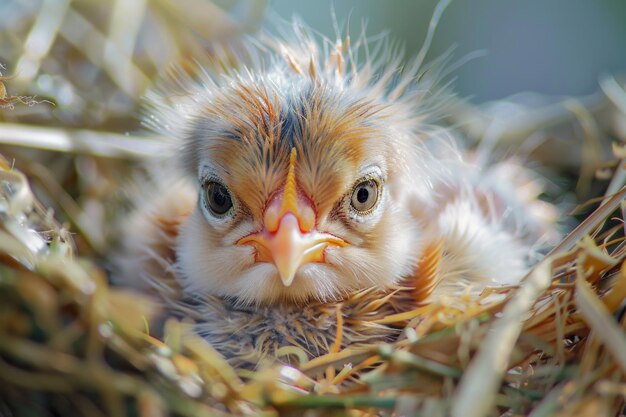 Photo a newly hatched chick fluffy feathers and bright eyes