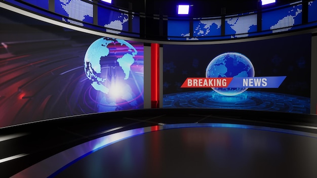 News Studio, toile de fond pour les émissions de télévision .TV sur le mur.3D Virtual News Studio Background, illustration 3d